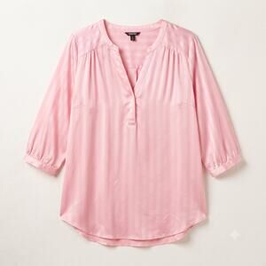 Torrid Womens 3X Barbiecore Coquette Office Y2K Pink Striped Satin Button Blouse